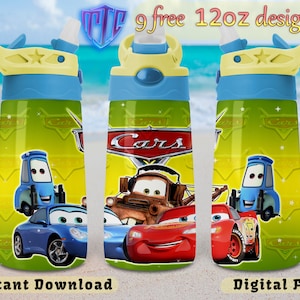 Cars flip top 12oz Tumbler Design, Sublimation Design, Kids Cup Design, Wrap 12 oz PNG Design, Free 12oz Designs
