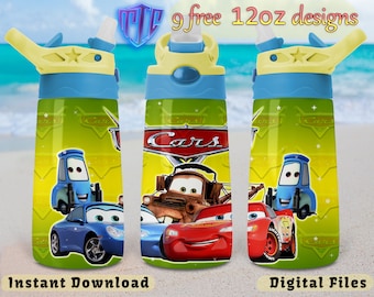 Cars flip top 12oz Tumbler Design, Sublimation Design, Kids Cup Design, Wrap 12 oz PNG Design, Free 12oz Designs