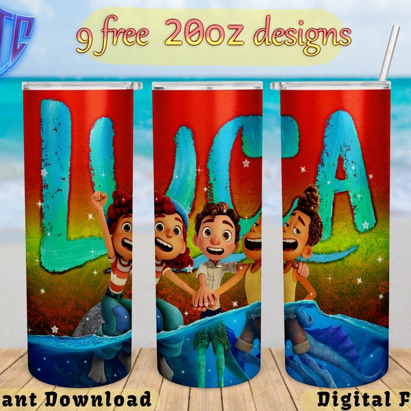 Luca Skinny 20oz Tumbler, sublimation Design, kids png, Straight and Tapered wrap, Free 20oz Designs