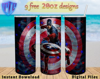 Captain America Tumbler, 20oz Design, kids Sublimation png, Straight and Tapered wrap, Free designs, Skinny png Design