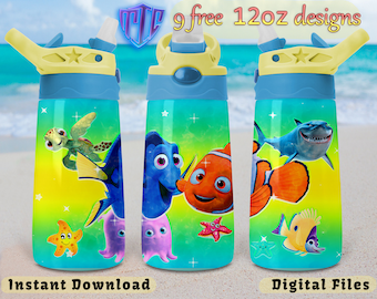 Nemo Flip top 12oz Tumbler Design, Sublimation Design, Kids Cup Design, Wrap 12 oz PNG Design, Free 12oz Designs