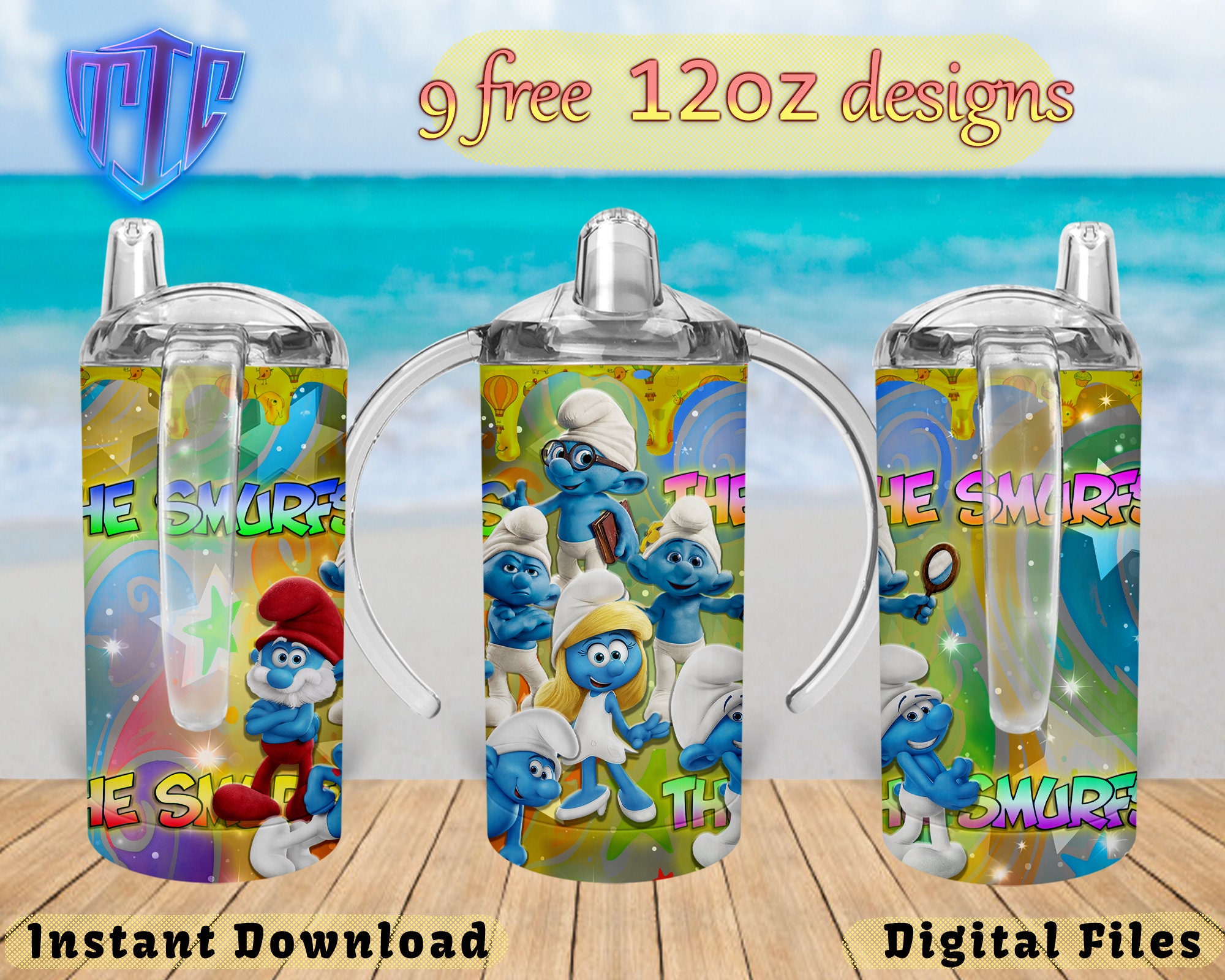 The Smurfs Sippy 12oz Tumbler Design, Sublimation Design, Kids Cup Design, Wrap 12 oz PNG Design, Free 12oz Designs.