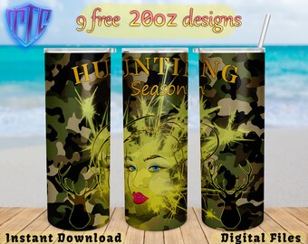 Hunting Season 20oz Tumbler Design, Deer Hunting Skinny Sublimation png, Camo Hunt Straight and Tapered wrap, Free 20oz designs