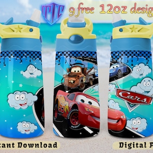 Cars flip top 12oz Tumbler Design, Sublimation Design, Kids Cup Design, Wrap 12 oz PNG Design, Free 12oz Designs