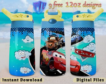 Cars flip top 12oz Tumbler Design, Sublimation Design, Kids Cup Design, Wrap 12 oz PNG Design, Free 12oz Designs
