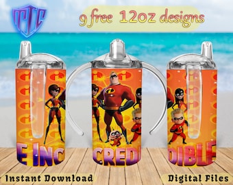 The Incredibles Sippy 12oz Tumbler Design, Sublimation Design, Kids Cup Design, Wrap 12 oz PNG Design, Free 12oz Designs.