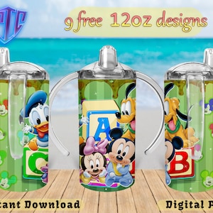 Baby Mickey Sippy 12oz Tumbler Design, Sublimation Design, Kids Cup Design, Wrap 12 oz PNG Design, Free 12oz Designs.