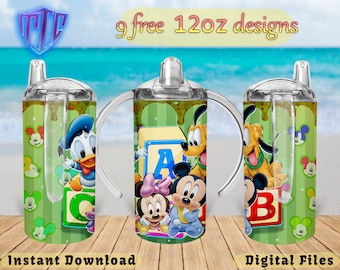 Baby Mickey Sippy 12oz Tumbler Design, Sublimation Design, Kids Cup Design, Wrap 12 oz PNG Design, Free 12oz Designs.