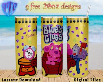 Blues Clues Tumbler, 20oz Design, kids Sublimation png, Magenta Straight and Tapered Wrap, Free 20oz Design.