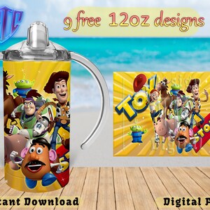 Toy Story Sippy 300 ml design, sublimeringsmuggdesign, barnmuggdesign, omslag 300 ml PNG-design, gratis 300 ml designer. bild 2