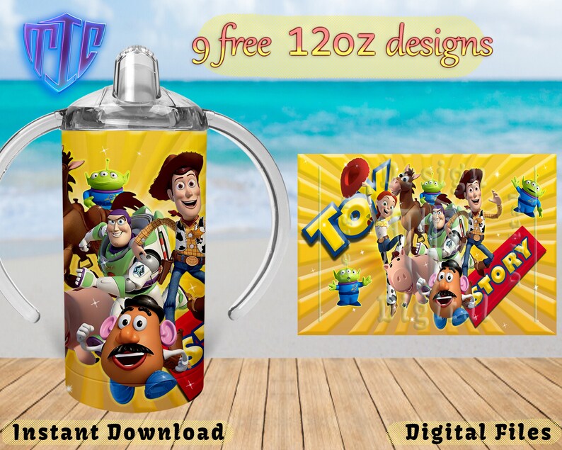 Toy Story Sippy 300 ml design, sublimeringsmuggdesign, barnmuggdesign, omslag 300 ml PNG-design, gratis 300 ml designer. bild 2