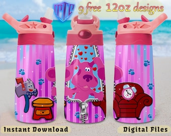 Blue's Clues 12oz Flip top Tumbler Design, Sublimation Magenta Design, Kids Cup Design, Wrap 12 oz PNG Design, Free 12oz Designs