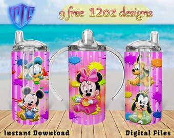 Baby Mickey Sippy 12oz Tumbler Design, Sublimation Design, Kids Cup Design, Wrap 12 oz PNG Design, Free 12oz Designs.