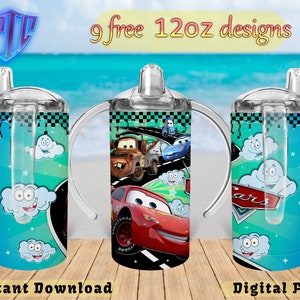 Cars Sippy 12oz Tumbler Design, Sublimation Design, Kids Cup Design, Wrap 12 oz PNG Design, Free 12oz Designs