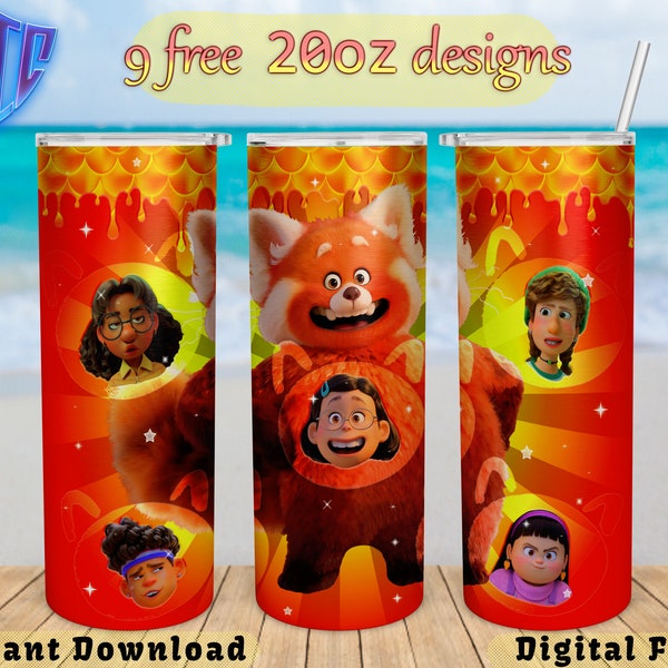 Turning Red Tumbler, 20oz Design, kids Sublimation png, Straight and Tapered wrap, Free 20oz Designs