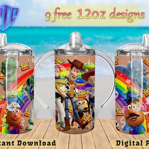 Wzór Toy Story Sippy 12 uncji, wzór kubka do sublimacji, wzór kubka dla dzieci, wzór opakowania 12 uncji w formacie PNG, darmowe wzory 12 uncji.