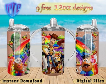 Toy Story Sippy 12oz Design, Sublimation Tumbler Design, Kids Cup Design, Wrap 12 oz PNG Design, Free 12oz Designs.