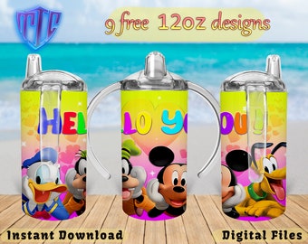 Mickey Sippy 12oz Tumbler Design, Sublimation Design, Kids Cup Design, Wrap 12 oz PNG Design, Free 12oz Designs.