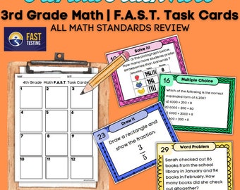 Third Grade F.A.S.T. Test Prep: Math Spiral Review ALL STANDARDS Task Card