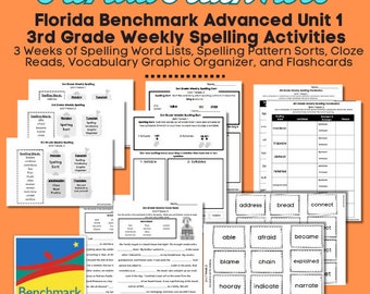 Florida Benchmark Advanced Unit 1 | 3rd Grade Spelling Weekly Activities