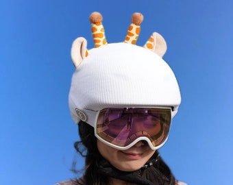 Ski Helmet Cover, Cute Giraffe Cartoon Single and Double Board Helmet Cover, for Adults and Kids, Motorcycle Helmet Cover, Bike Helmet Cover