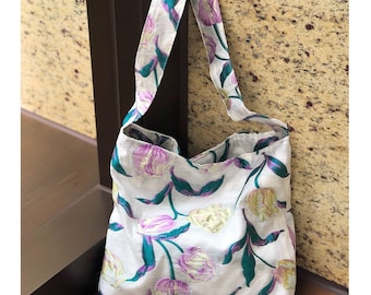 Floral Shoulder Bag, Tulip Shoulder Bag, Shoulder Bag, Women's Handbag, Grocery Bag, Vintage Bag, Canvas Bag, Gift for Her, Birthday Gift