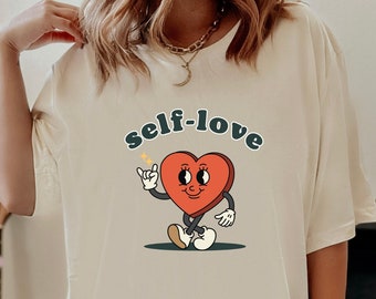 Self-Love Unisex Jersey Graphic Tee, Retro 70s Self Care Positive Vibes T-Shirt Gift, Lightweight Soft, Women’s Men’s Clothing