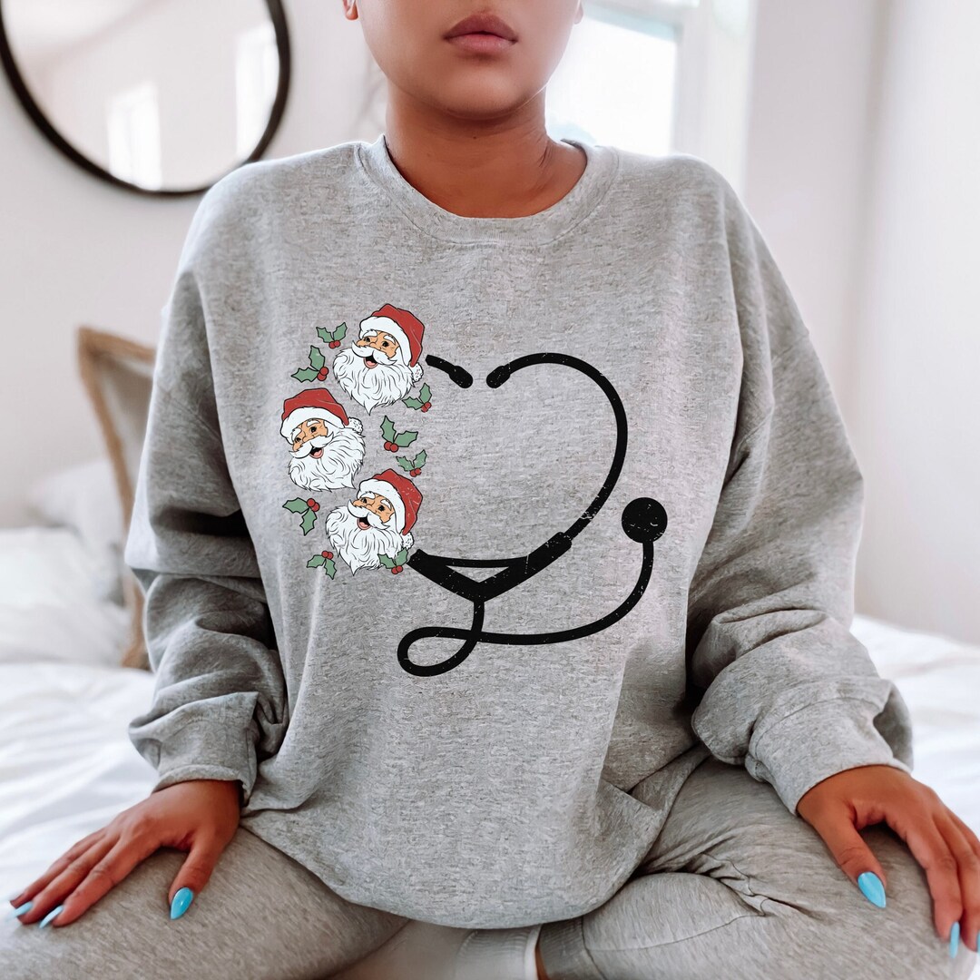 Nursing Santa Stethoscope Sweatshirt, 70s Christmas ICU PACU NICU Med