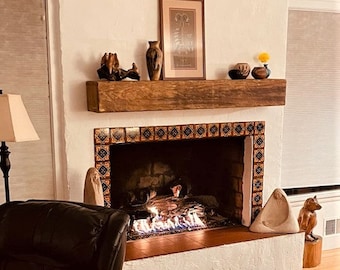 Custom Made to Size Fireplace Mantels  Floating Shelf Rustic Hand Hewn Barn Beam Distressed Aged and Weathered Barn Wood Look Mantle