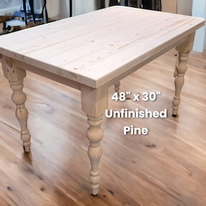 Unfinished or Finished Farmhouse Pine Table Tuscany Country Custom Made Size & Color Solid Wood Kitchen Dining Room Stained or Unstained