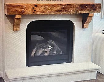 Custom Made to Size Fireplace Mantels  Floating Shelf Rustic Hand Hewn Barn Beam Distressed Aged and Weathered Barn Wood Look Mantle
