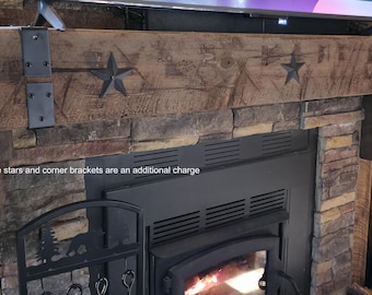 Rustic Fireplace Mantel Shelf With Corbels - Rustic Distressed Barn Wood Look, Custom Size