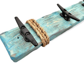 Boat Dock Cleat Wall Hooks Distressed Wood Plank Beach Towel Purse Holder Leash Coat Rack, Nautical Home Décor Lake House