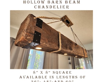 Hanging Chandelier Lamp With Recessed LED Lights Vintage Rustic Wood Farmhouse Barn Beam Look Country Style Cabin Primitive Home Décor