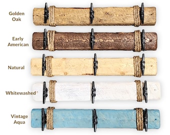 Nautical Towel or Coat Rack With Boat Dock Cleat Wall Hooks On Distressed Wood Plank Holder for Beach Towels, Purse, Leash