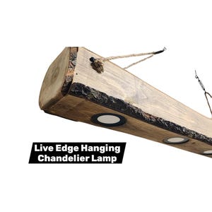 Live Edge Real Log Hanging Chandelier Lamp With Recessed LED Lights Vintage Rustic Wood Cabin Lodge Primitive Home Décor