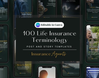 100 Life Insurance Terms Canva Template for Life Insurance agent, Insurance Templates, IG Post Template, Editable Canva Posts