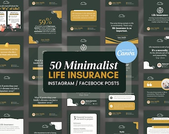 Life Insurance Agent Social Media Canva Template Package, Editable Social Media Content for Marketing Life & Health Insurance Instagram Post