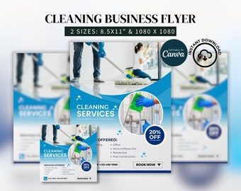 Cleaning Business Service Flyers, Social Media Templates Pro Cleaning Service Marketing Flyers & Instagram Post, Commercial Cleaning Flyer