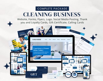 Cleaning Business Company Complete Package Template, Cleaning Checklist & Pricelist, Social media Posts Templates Cleaning Flyer Products,