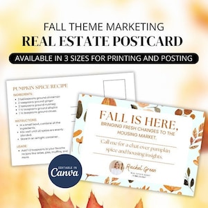 Carte postale à thème d'automne pour agent immobilier et agent immobilier Marketing saisonnier recto-verso, carte postale de recette d'automne pour agent immobilier de quartier