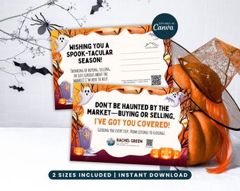 Halloween-Immobilienpostkarte, Realtor Fall Mailer Marketing, Herbst-Immobilienkarten, Vorlagen für das Marketingdesign von Canva