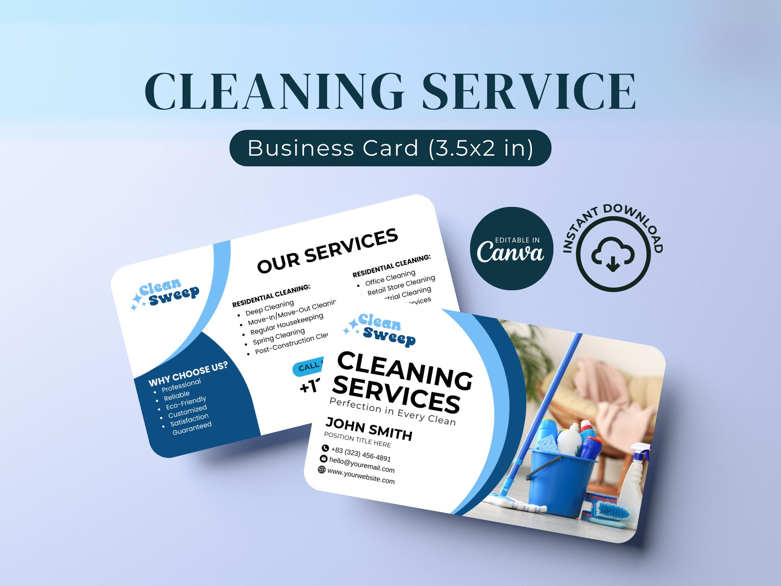 Professional Commercial Cleaning Business Card Template, Modern branding Marketing Promotional Cleaner Services, Maid Service Card
