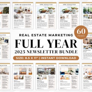 2025 Real Estate Newsletter Bundle, Realtor Email Marketing, Real Estate Full Year Newsletter Bundle, Realtor Mailer Bundle, Canva Template
