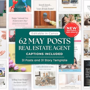 May Real Estate Marketing Templates, May Real Estate Social Media Posts and Captions, May Real Estate Content, Realtor Marketing, Canva Post