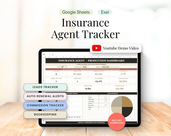 Insurance Agent Business Template Bundle, Google Sheets Excel Life Client Tracker Auto Sales CRM Commission Spreadsheet Leads Policy Planner