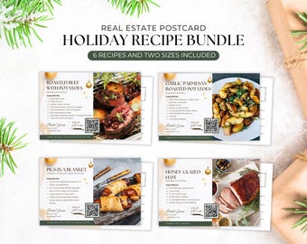 Paquete de plantillas de recetas para postales de agente inmobiliario para Navidad, plantilla de postal de agente inmobiliario para marketing, plantilla de Canva