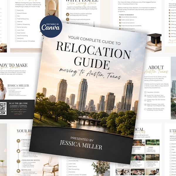 Relocation Guide Realtors Luxury, Real Estate Relocation Guide, Realtor Moving Template, Local City Welcome Ebook, Community Guide, Canva