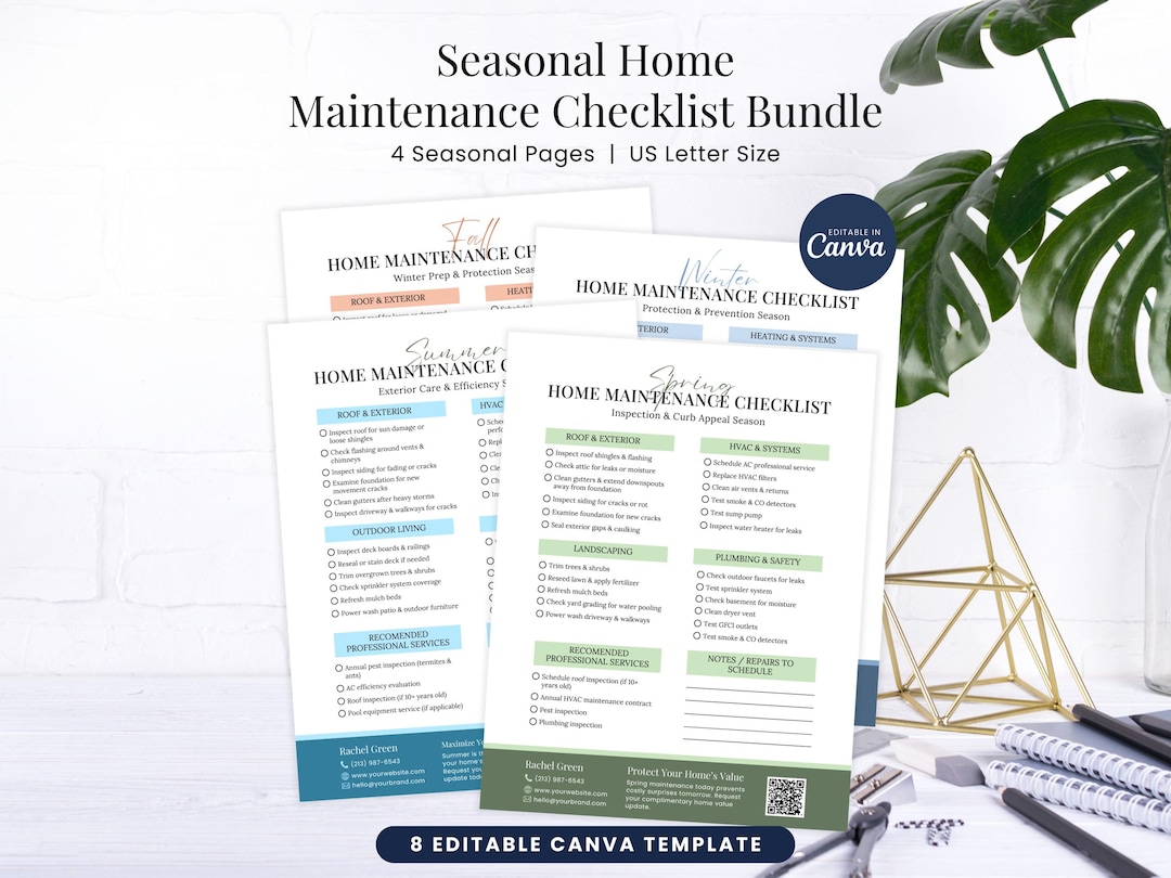 Seasonal Home Maintenance Checklist Canva Template for Real Estate ...