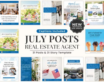 Real Estate Social Media Post Bundle for July, Facebook & Instagram Content for Realtors, Editable Canva Templates for Agent Marketing